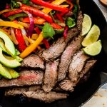Low Carb Skillet Steak Fajitas are tender, juicy and full of flavor! Best of all, this easy recipe comes together super quick and perfect for busy weeknights. Marinated in a homemade fajita spice blend and cilantro lime marinade.