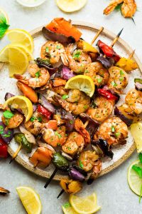 Grilled Lemon Shrimp Skewers with Vegetables